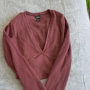Wild Fable Deep V-Neck Ribbed Sweater in Mauve